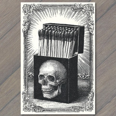 STICKER Skull Matchsticks Gothic Creepy Death Bones Box Etching Black Horror