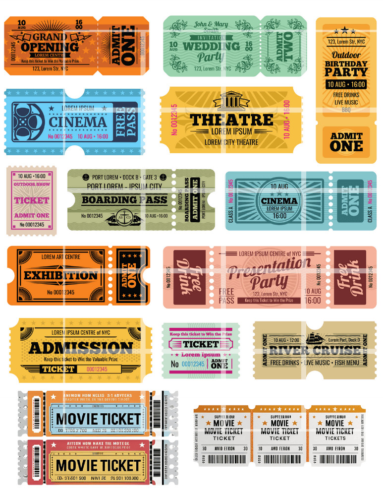 Fun Tickets Collage Sheet Supply Scrapbook Junk Journal Kit Card Toppers Crafts