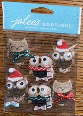 RARE Jolees Pinecone Owl Repeats Google Eyes Santa Hat Bow Christmas 3D Stickers
