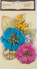 Recollections Signature 7 pc FLORAL Embellishments – PAPER-METAL-JEWEL Accents