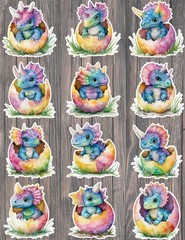 Hatching Rainbow Dino Vinyl Stickers Set Scrapbooking Laptop Water Bottle