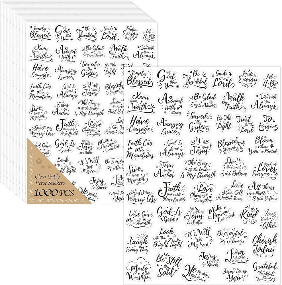 1000 PCS Bible Verse Stickers, Clear Inspirational Pray Stickers Encouraging Scr