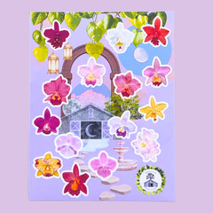 Cattelya Orchid Flower Sticker Sheet, Tiny Rare Cute Vinyl Decals, For Notebook