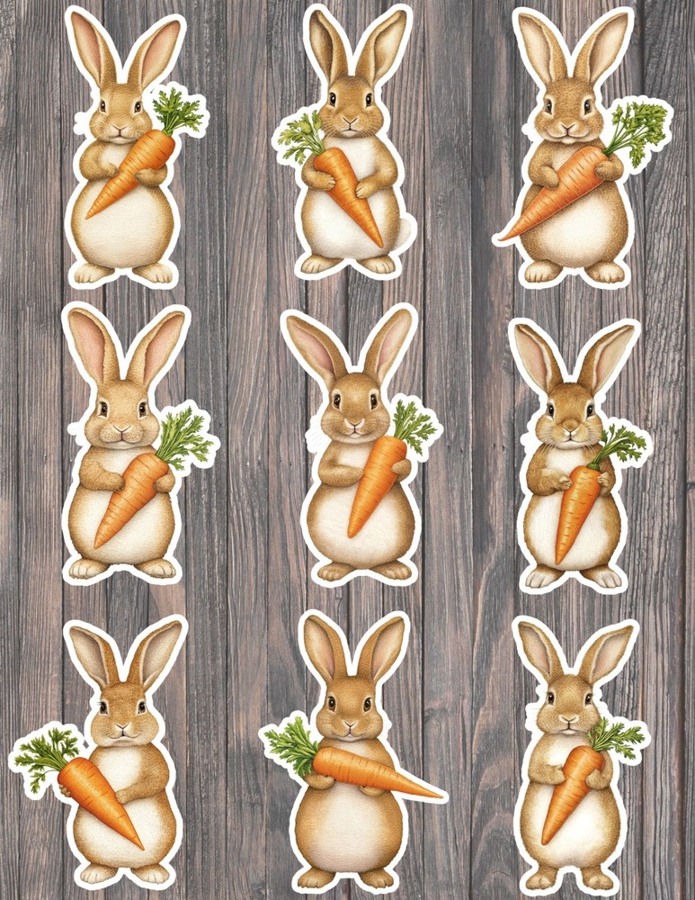 Little Brown Easter Bunny Die Cut Stickers Set Scrapbooking Laptop Water Bottle