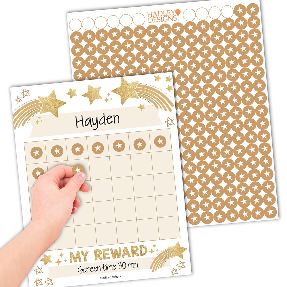 Kids Behavior Sticker Chart, 25 Reward Charts, Gold Star Incentives