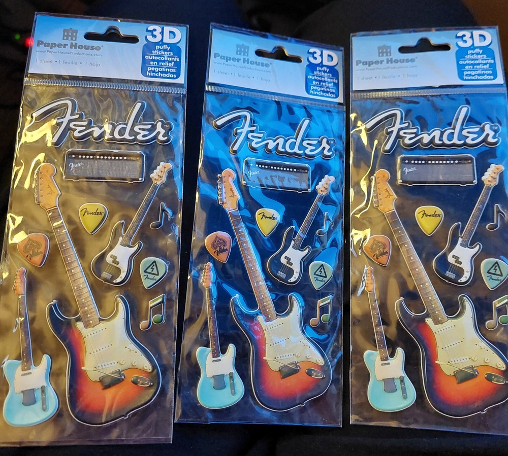 SET OF 3-Fender Rock Electric Guitar Paper House 3D Stickers