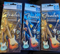 SET OF 3-Fender Rock Electric Guitar Paper House 3D Stickers
