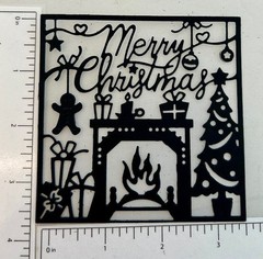 Xmas Die Cuts * Merry Christmas Fireplace Scene * Set of 6 * Black Cardstock