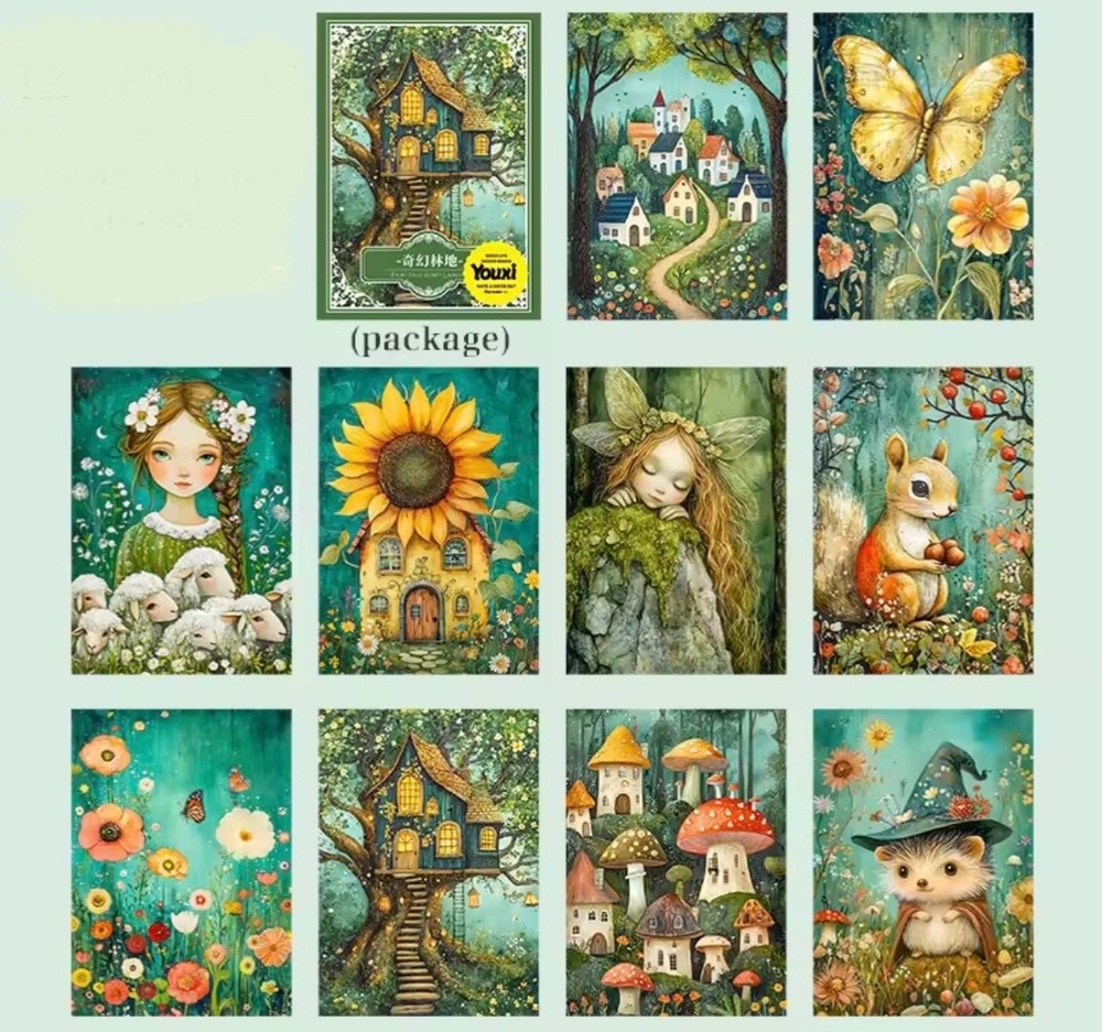 10pcs Retro Fairytale Washi Stickers- 6.5×4.5in Full Sheet- Scrapbook, DIY Craft