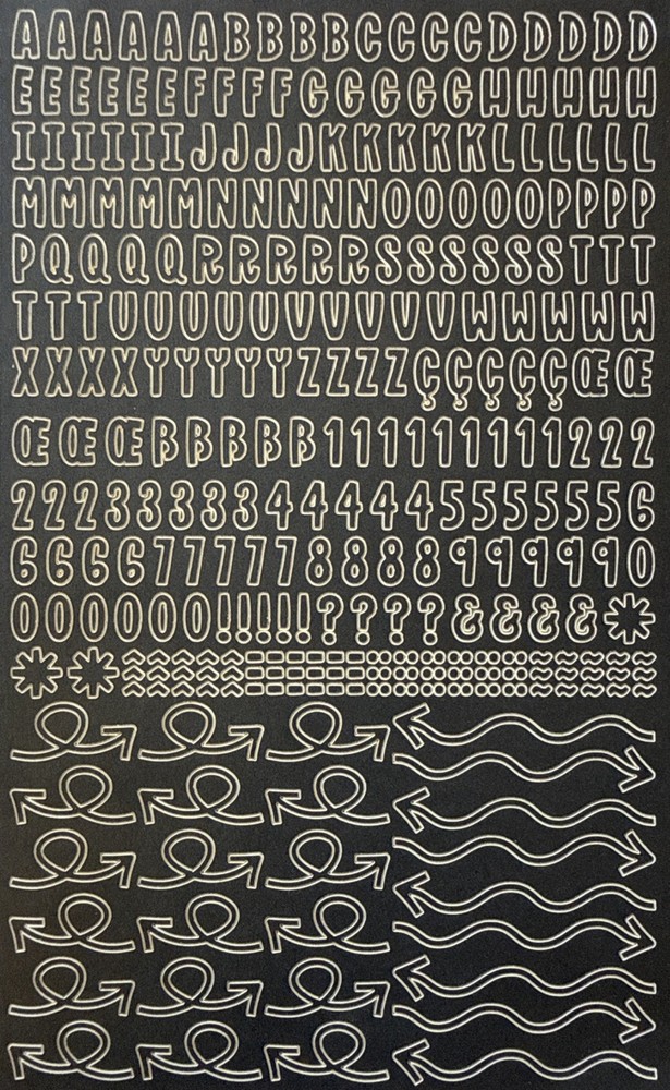 BLACK ALPHABET Stickers(4-3/4”x7-3/4”)Upper-Case•Letter •Numbers•Card Making•