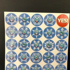 Vintage Highlights for Children Sticker Sheet Snowflake Smiley Faces YES Circle
