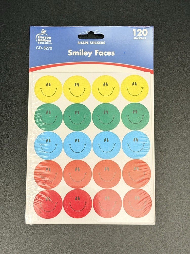 NWT Smiley Faces, Multicolor Shape Stickers. 120 Stickers. 1” x 1”.