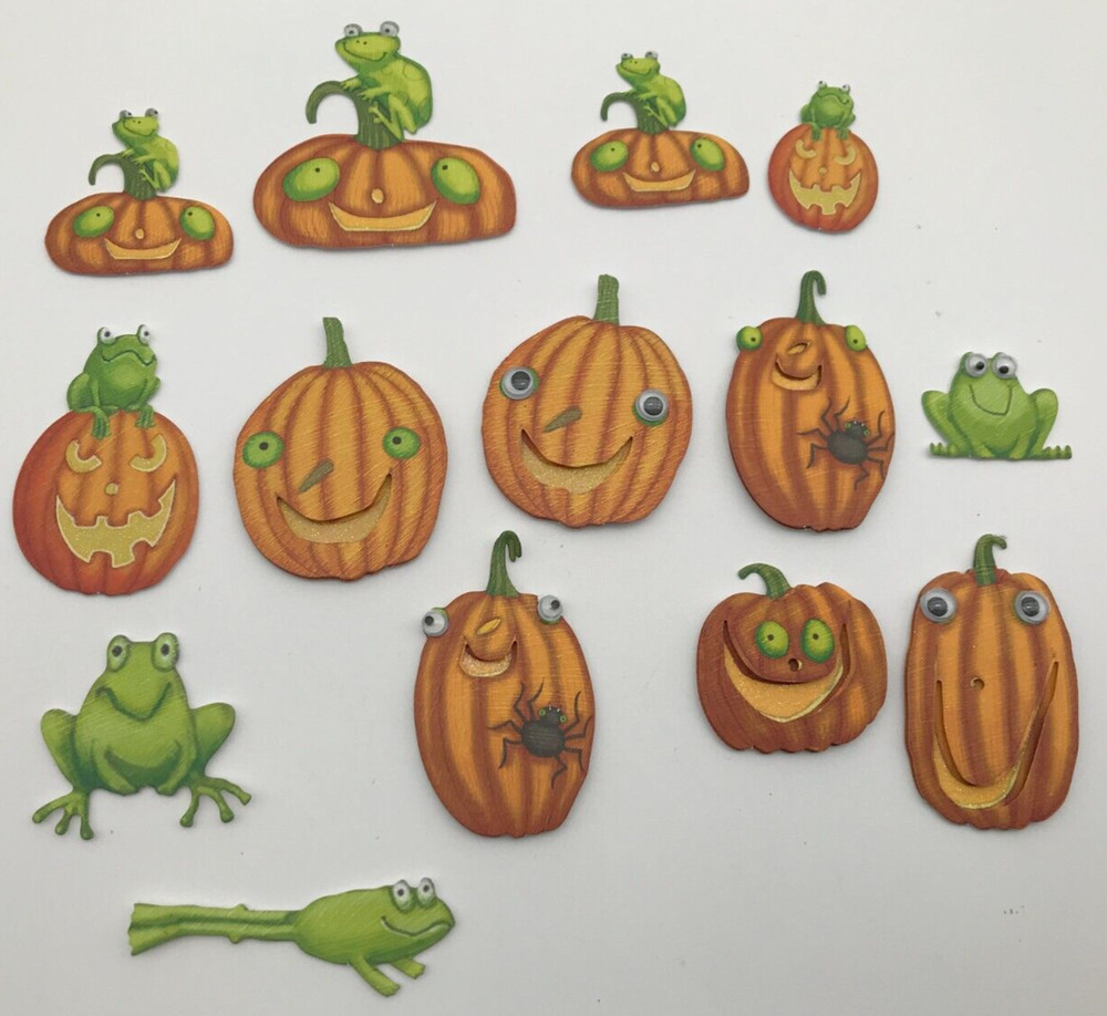 Vintage Jolee or Hallmark Halloween Stickers Jack-O-Lantern Pumpkins & Frogs 3D