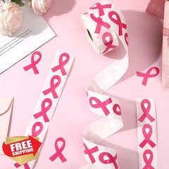 DECYOOL 800 Pcs Pink Ribbon Stickers Roll, Breast Cancer Awareness Helmet Fac…