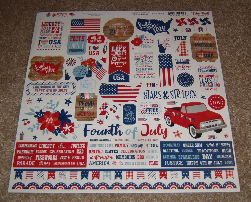 Echo Park/Carta Bella 12×12 Cardstock Element Sticker Sheet ~ Made in America