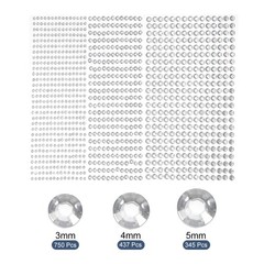 MECCANIXITY 1532Pcs 3 Sheets Rhinestone Stickers 3/4/5 mm Self Silver