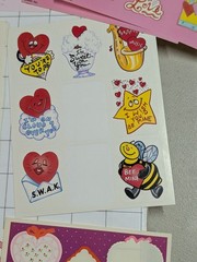 Mixed Lot Partial Sheets – Vintage Stickers Hearts Valentines 1980s