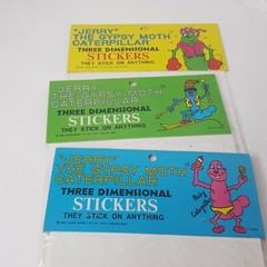 Lot of 3 Vintage 1983 Jerry The Gypsy Moth Caterpillar Sealed Puffy Stickers NOS