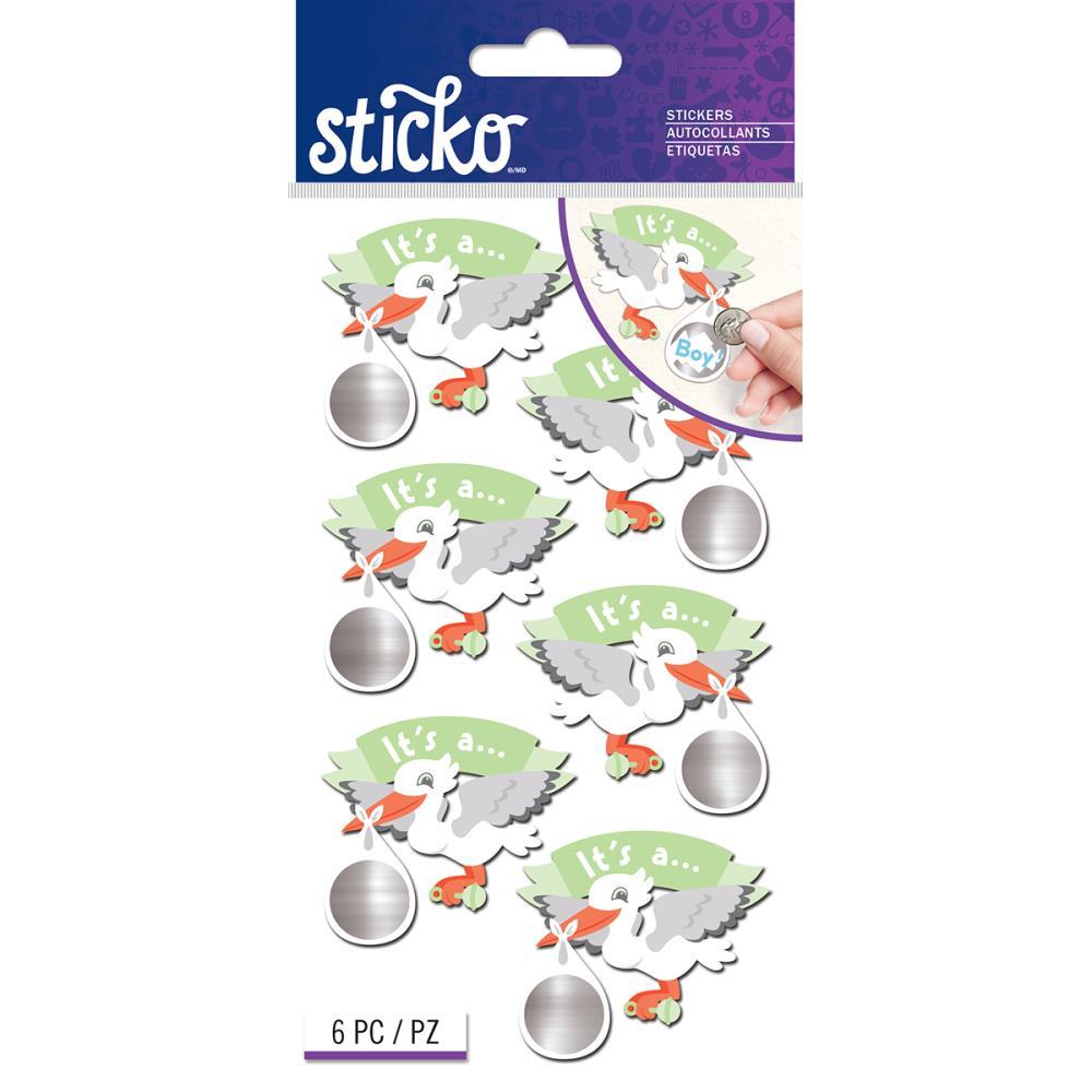 Scrapbooking Crafts Stickers Sticko Stork Baby Announcement Boy Scratch Off
