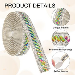 1 Yard Rhinestone Ribbon 3mm x 3mm Crystal Rhinestone Strips Rainbow