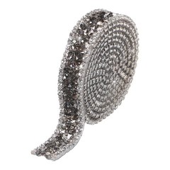 1 Yard 15mm Crystal Rhinestone Diamond Hotfix Ribbon Black Gray
