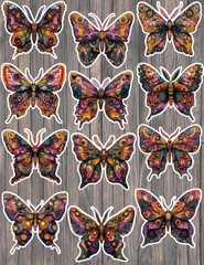 Colorful Moth Die Cut Vinyl Stickers Set Scrapbooking Laptop Waterbottle