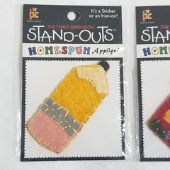 NEW Lot 2 Stand Outs Sticker Applique Iron On School House Pencil -C