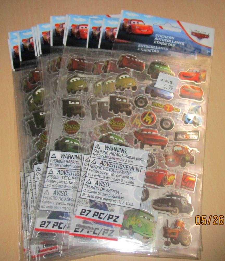 NEW LOT 10 PACK Disney Pixar CARS Movie EK Success foil sticker kid party favors