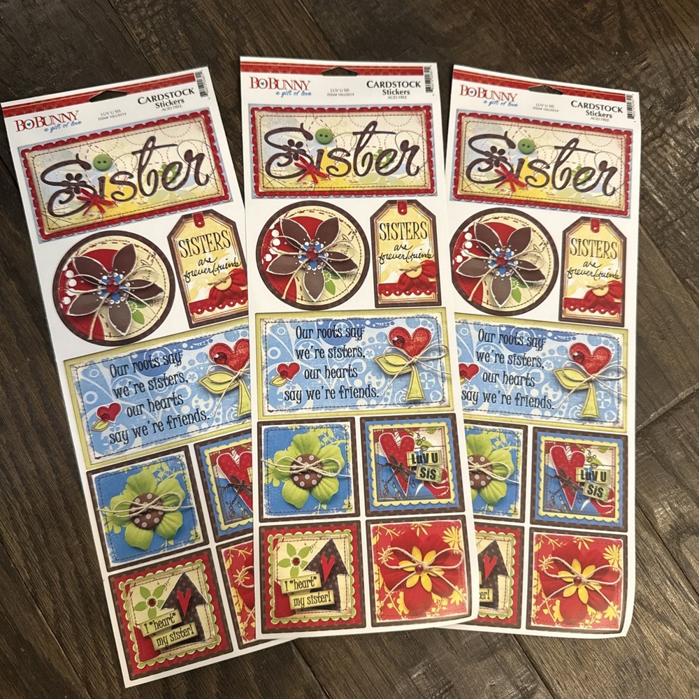 JUMBO 4 X 12″ BO BUNNY CARDSTOCK STICKERS SISTER SISTERS LOT OF 3