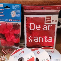 Mixed Brands Christmas Craft Lot: Pom-Poms, Sequin Sticker, Hooks