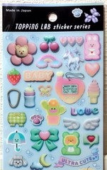 GAIA Topping LAB Kawaii Upbeat Sticker Animal Rabbit Bear Sweets Kids MADE JAPAN