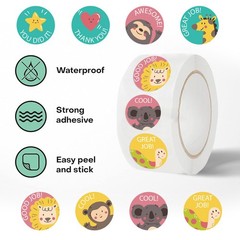 500 Pcs/Roll Teacher Reward Cartoon Stickers – Cute Roll Decals for Gifting, DIY