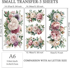 3Pcs/Set Watercolor Flower Rub on Transfers for Furniture and Crafts 6X12 Inch R