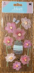 RARE JOLEES PINK FLOWERS Jar Vase Butterflies W/ Gems 3D Card Scrapbook STICKERS