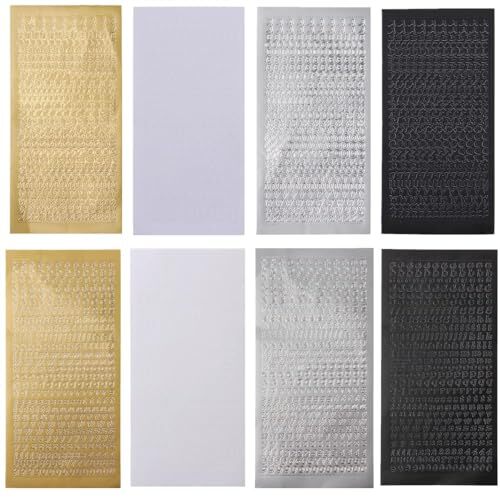 8 Sheets Alphabet Letter & Number Stickers, Upper & Gold/White/Silver/Black
