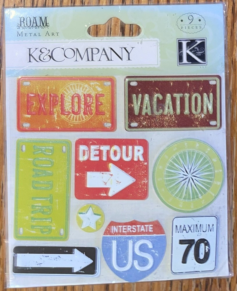 K&Company Roam Metal Arts Road Signs Explore Vacation Detour Road Trip Scrapbook