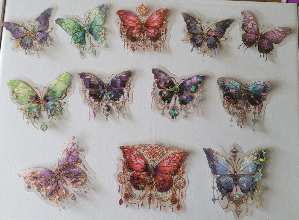(BLH24) Lot 24pc Holographic Transparent Butterfly Stickers Multiple Uses