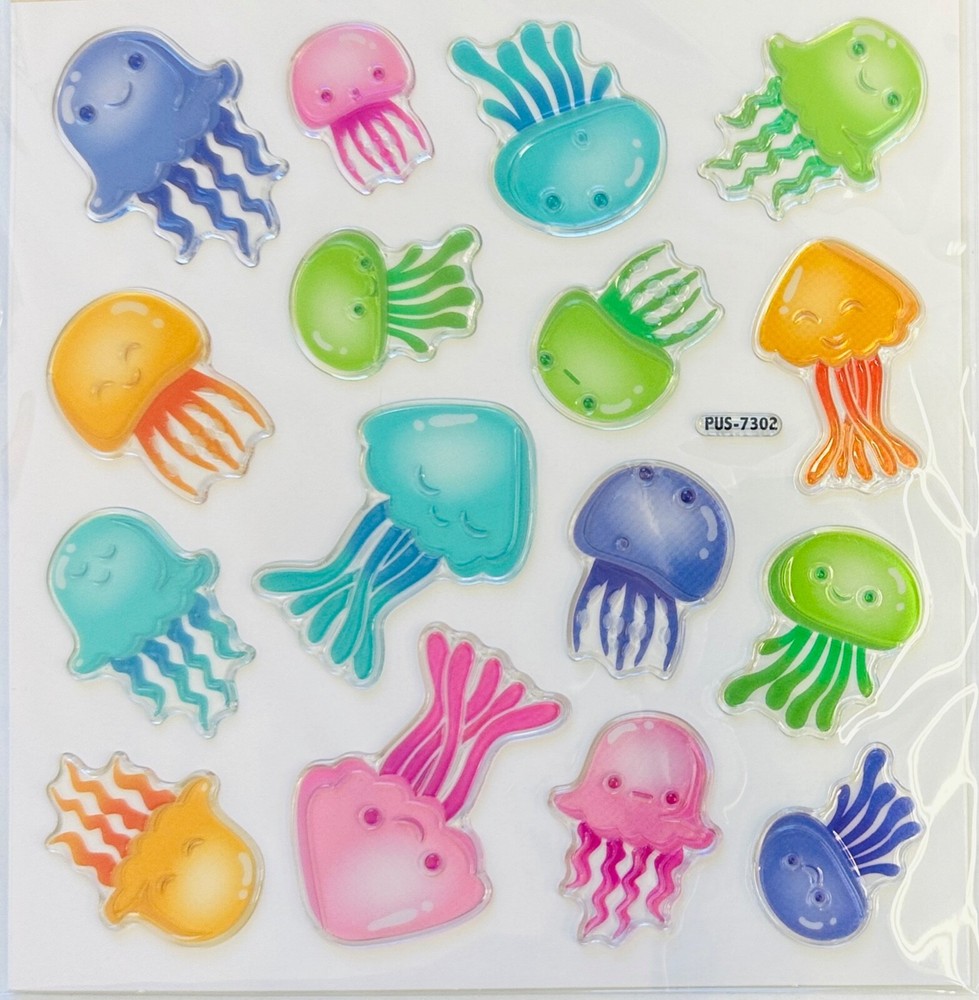 Happy Face Jellyfish Epoxy 3D Stickers Planner Supply Craft Scrapbook Sea Life