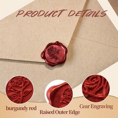 50pcs Red Rose Wax Seal Stickers, Rose Wax Seal, Red Rose Stickers for Envelo…