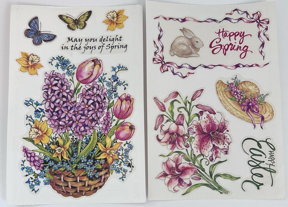 Vintage PSX Designs Stickers SET of 2 Sheets 4″X6″ Lillies/Easter/Basket/Spring