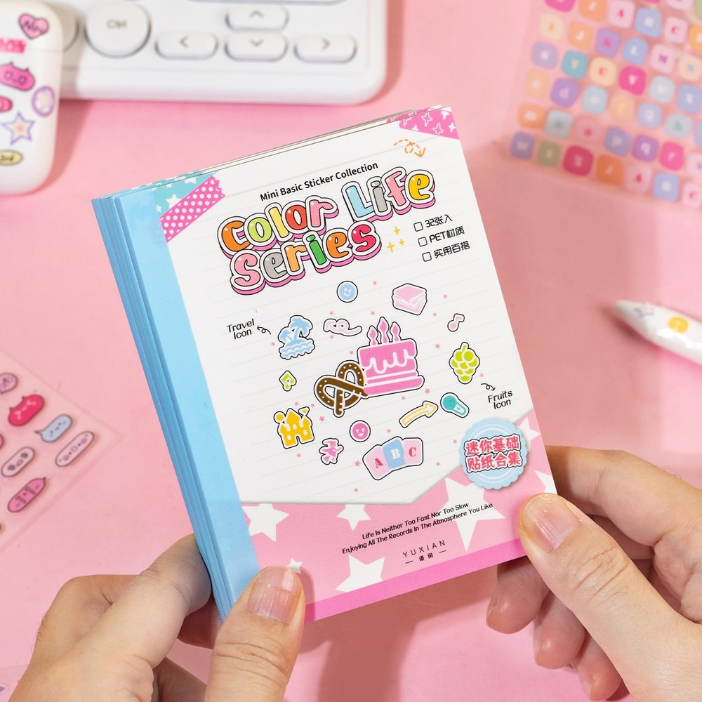 ZHIJIANHZ 32-Sheet Mini Cute Sticker Book for Journaling and Vitality
