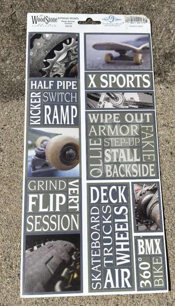 JUMBO 6 X 12″ CLOUD 9 WOODSTONE PRINTED CARDSTOCK STICKERS EXTREME SPORTS