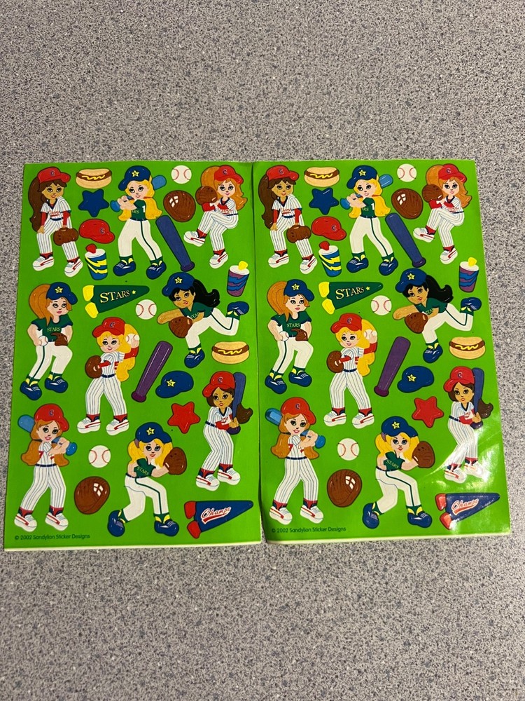 Vintage Sandylion Stickers Girls Softball Baseball 2 Sheets 2002