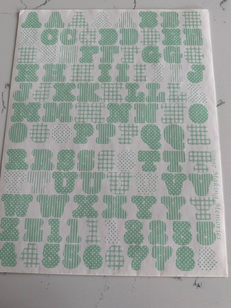 Making Memories Large Pastel Green Pattern Upper/Lower Case ABC/123 Scrapbooking