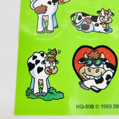 Vintage 3M Cow Stickers 1989 Love Hearts Green