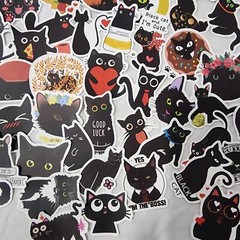 Cartoon Cat Stickers Black Kitty Die Cut Vinyl Decals Scrapbook Journal 100 Pc