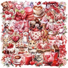 50pcs Transparent Love Stickers, Vintage Valentine Waterproof PET for Scrapbook