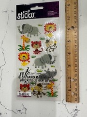 Sticko Autocollant Zoo Cuties Stickers Zebra Rhino Tiger Monkey Elephant Lion