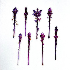 Purple Fantasy Magic Wand Scepter Stickers Fairy Junk Journal Collage Scrapbook