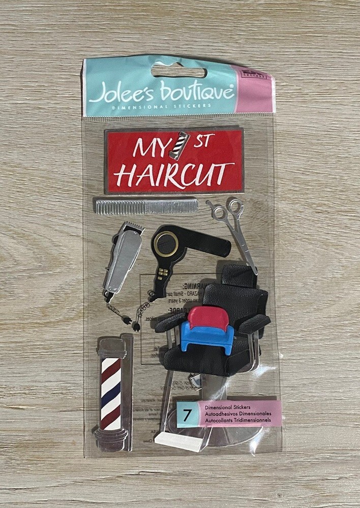 RETIRED JOLEE’S 3D Embellish Stickers MY FIRST HAIRCUT Barber Shop Hair Salon